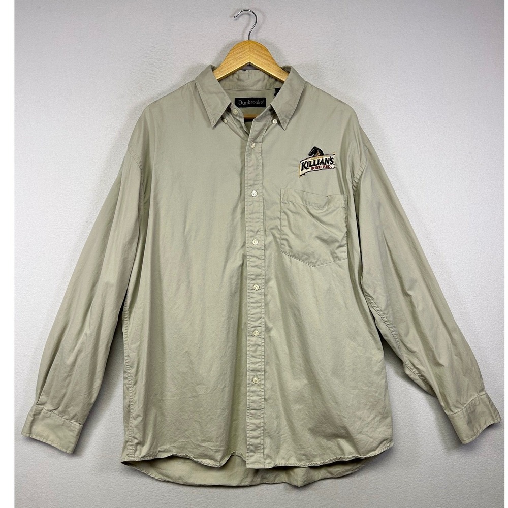 Workwear Gorp Dunbrooke Mens XL Khaki Killian's Irish Red Beer Button Down Shirt